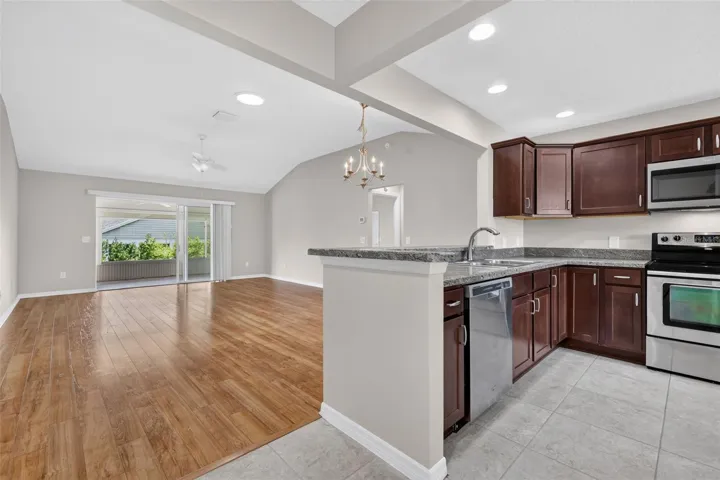 Kitchen with Living and Dining Rooms
