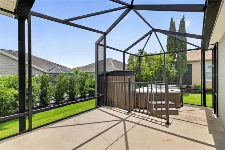 Extended Birdcage with Hot Tub, Storage Shed, and PRIVACY Landscaping!