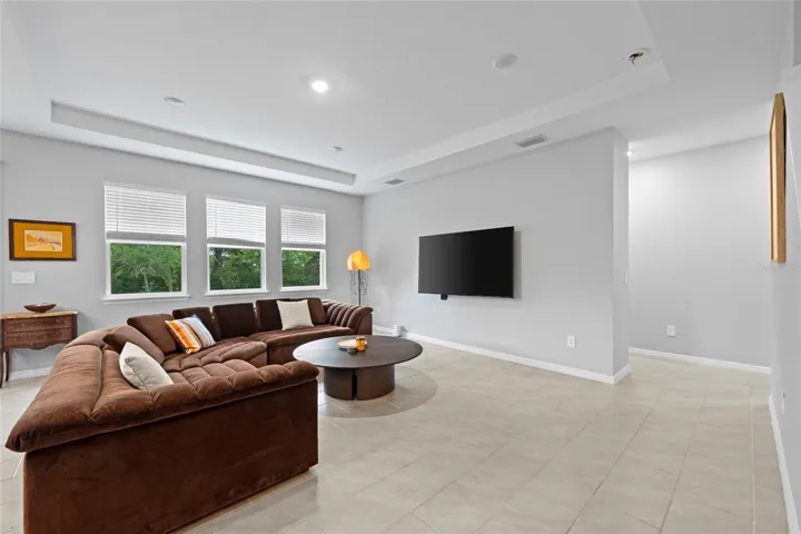 Living Room with Tray Ceilings