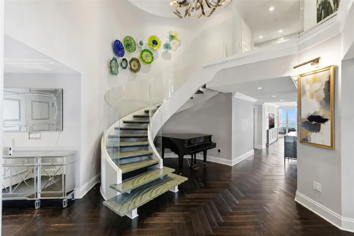 Custom millwork and herringbone hardwood floors