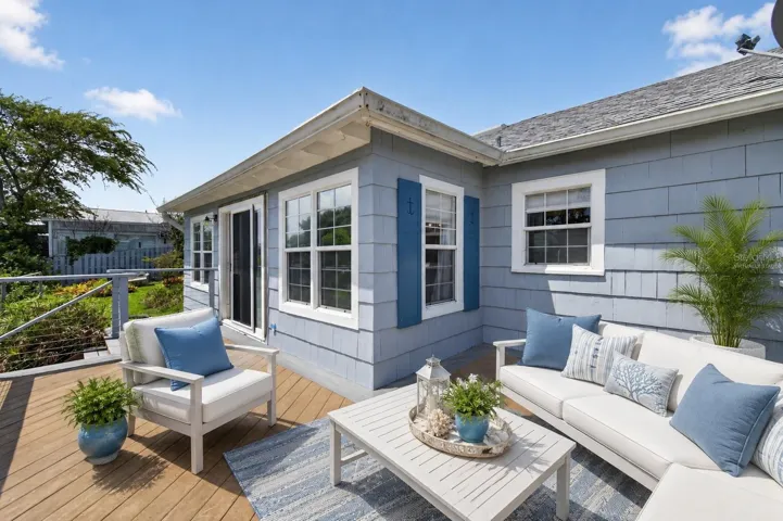 Virtually staged backyard deck