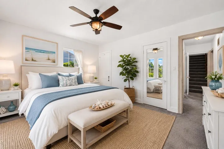 Virtually staged primary bedroom