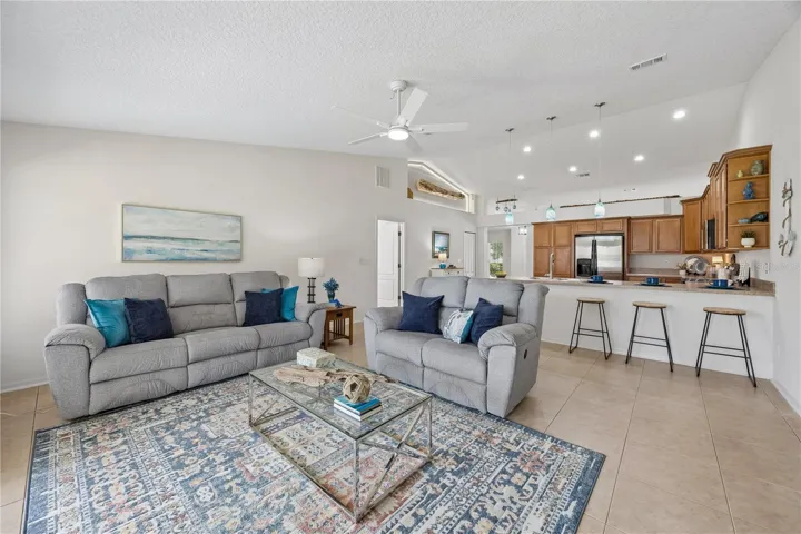 Spacious Family Room/Kitchen Combo with vaulted ceilings