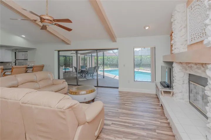 Family room with fireplace.