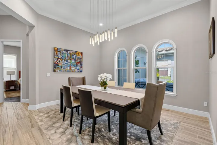 Formal dining at the front of the home