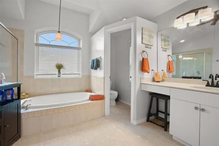 Master bathroom with tub and separate walk-in shower