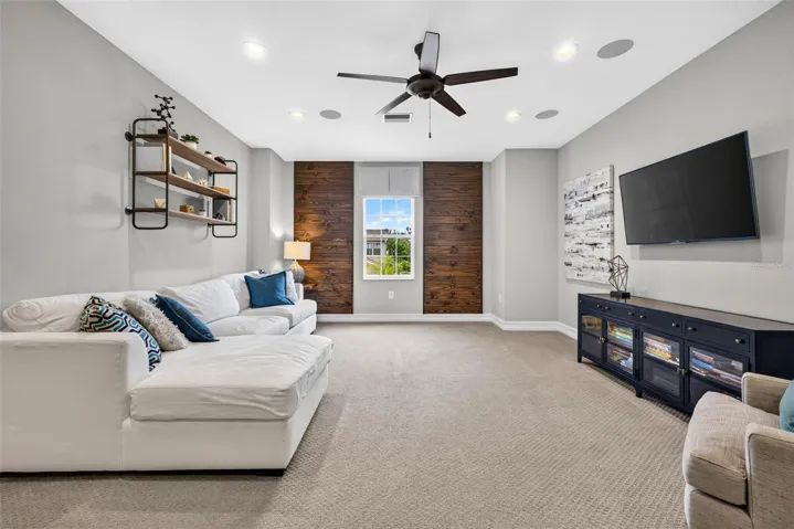 Loft space splits the upstairs bedrooms.