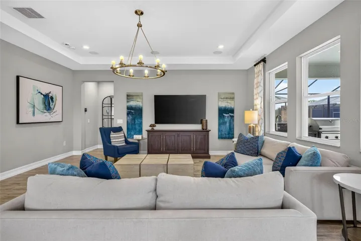 Just off the living area is the primary.