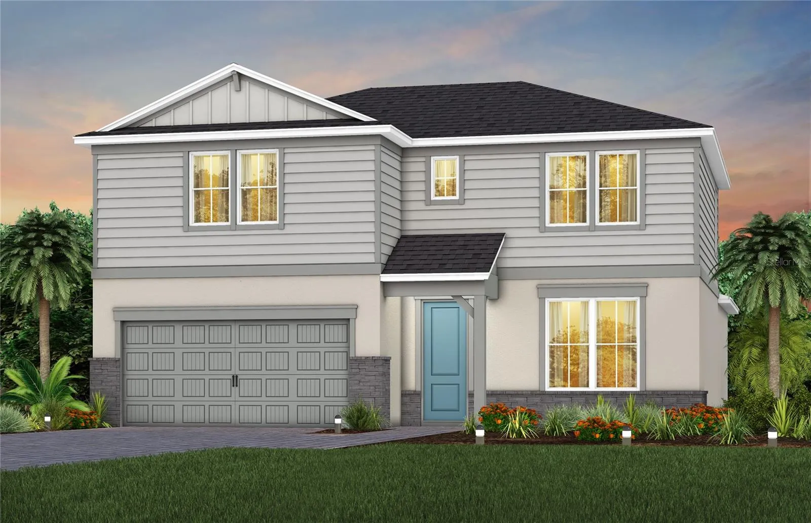 Exterior Design. Artistic rendering for this new construction home. Pictures are for illustrative purposes only. Elevations, colors and options may vary.
