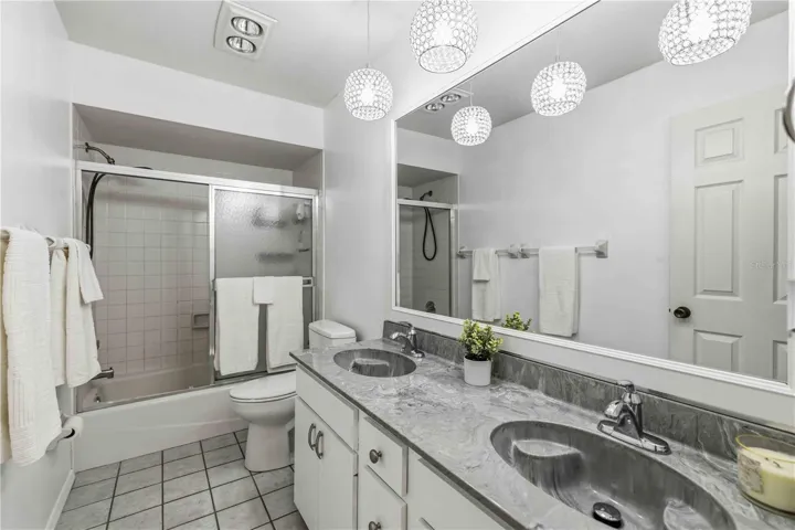 Guest Bath-double sink vanity, tub & shower