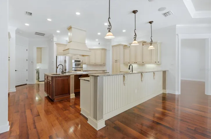 Open kitchen and entertaining area with large island
