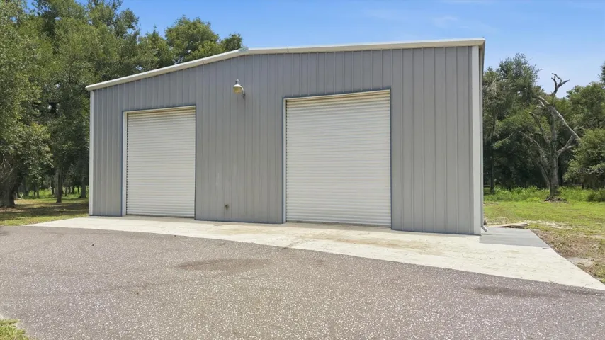 Large metal RV garage and equipment storage building