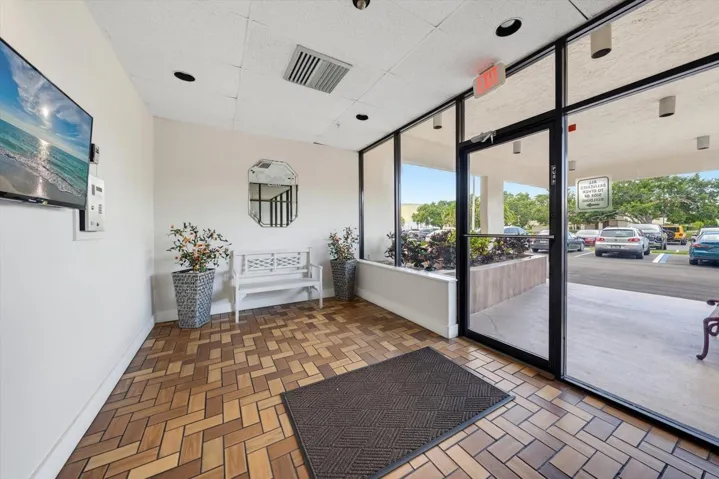Front lobby entrance featuring secure entry