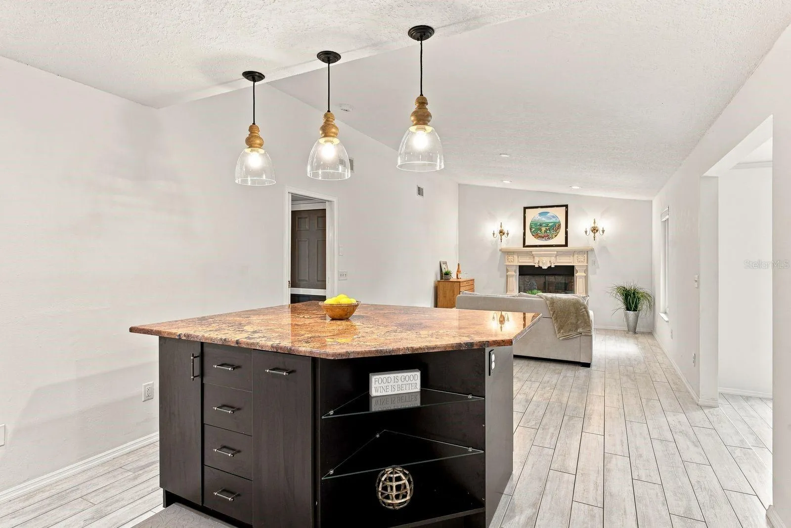 Massive Kitchen Island w/ built in shelving and trash can