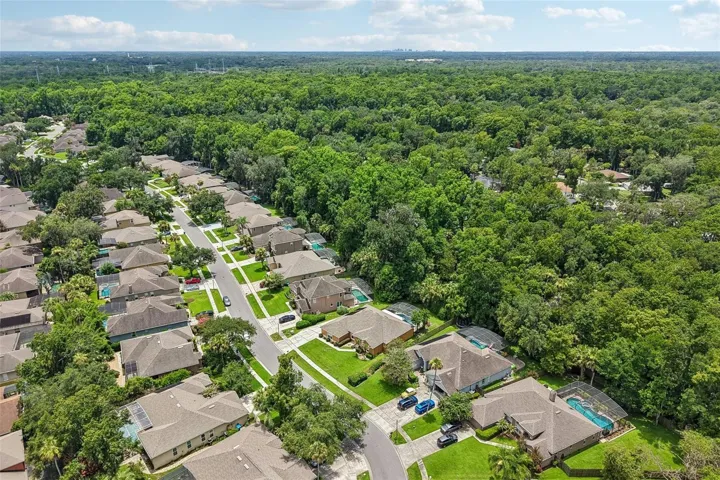 Aerial view of the home and community