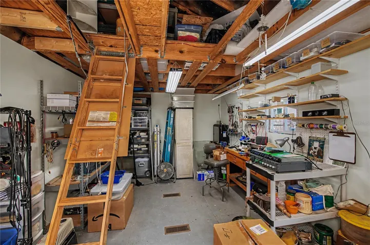 Workshop with walkup attic accessibility