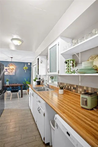 A view of the kitchen looking toward the dining room.