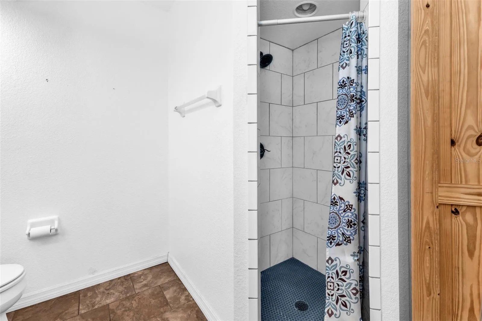 Walk in shower and linen closet