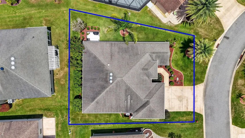 Aerial Side Elevation with Property Lines, Rear PRIVACY Landscaping, and ROOM FOR A POOL!