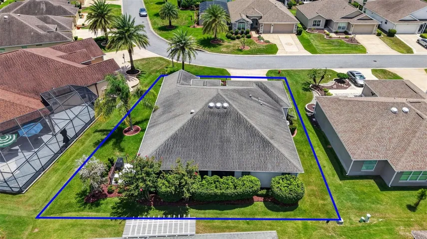 Aerial Rear Elevation with Property Lines, PRIVACY Landscaping,  and ROOM FOR A POOL!