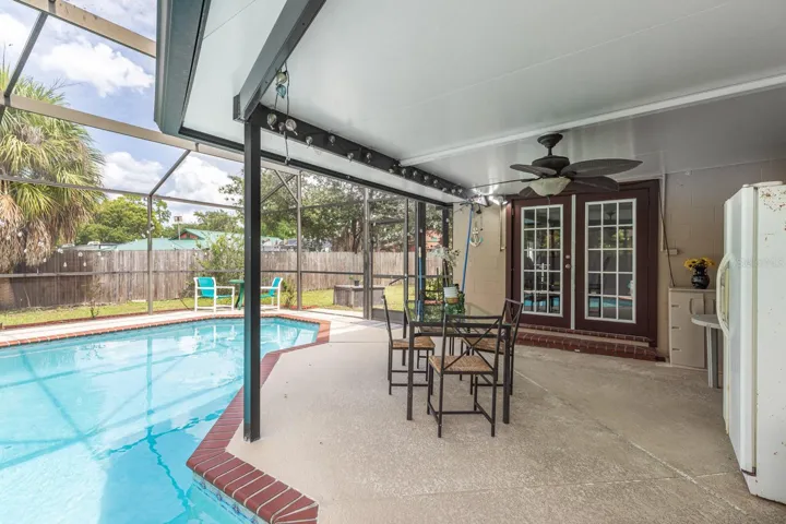 Sparkling pool and back patio
