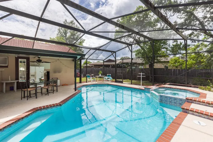 Sparkling pool and back patio