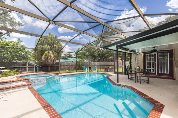 Sparkling pool and back patio
