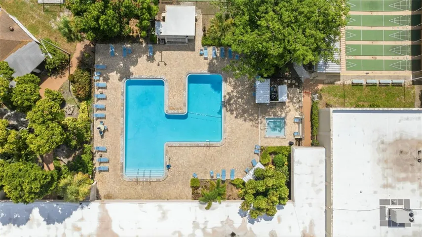 The main pool/ spa and clubhouse area