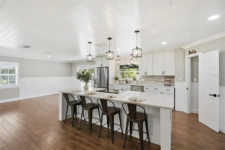 Fully renovated kitchen with large island