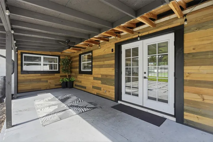 Back patio with shiplap accent