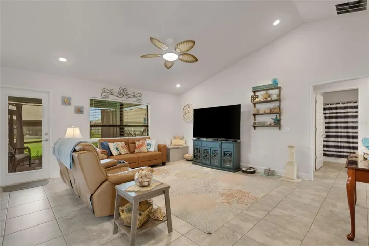 Vaulted ceilings make the space seem even larger.