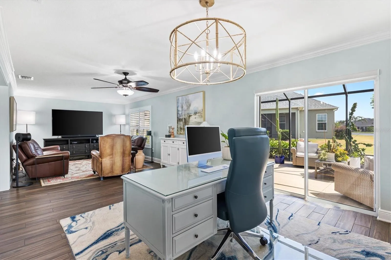 View of Lanai and Family Room from Office