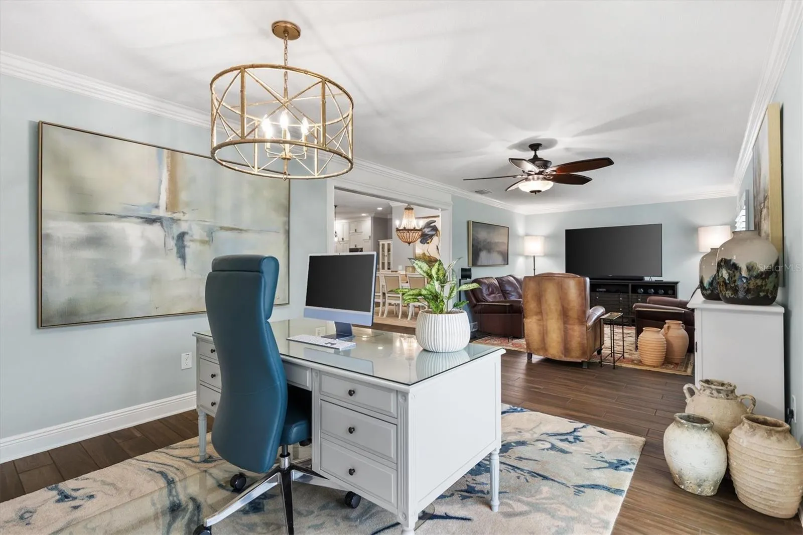 Office with view of Family Room