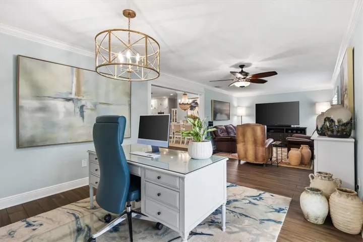 Office with view of Family Room