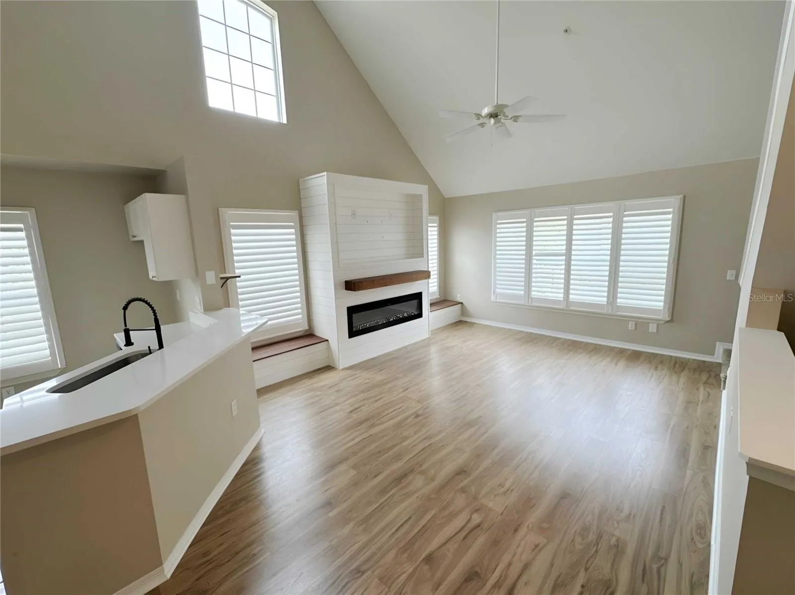 living room view from dining area