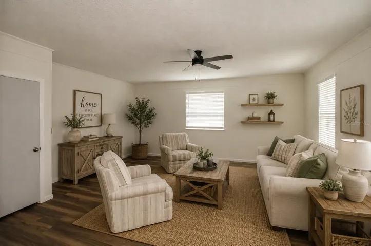Bonus room staged as a family room