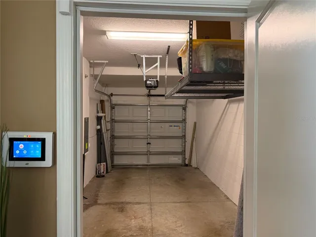 One-car garage with stroage racks