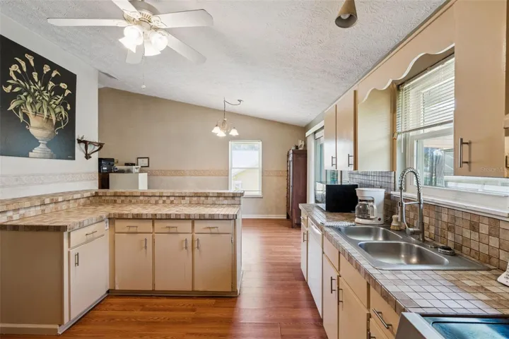 View of kitchen and dining area, beyond