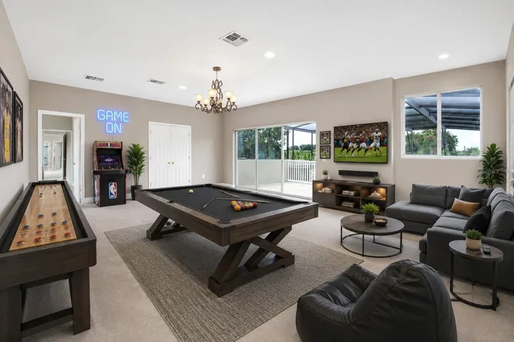 Game Room with Pool Table and shuffle board