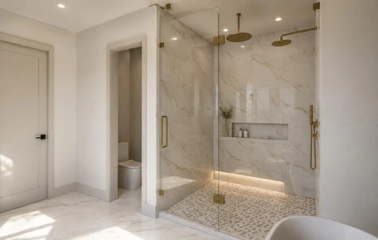 Luxurious shower with rainfall shower head