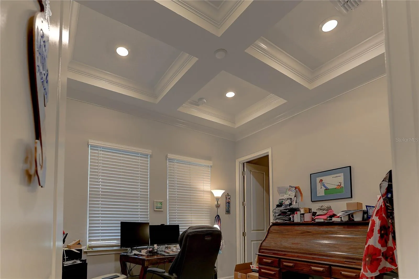 Coffered ceiling in office/6th bedroom