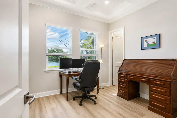 Downstairs Bedroom with Coffered Ceiling
