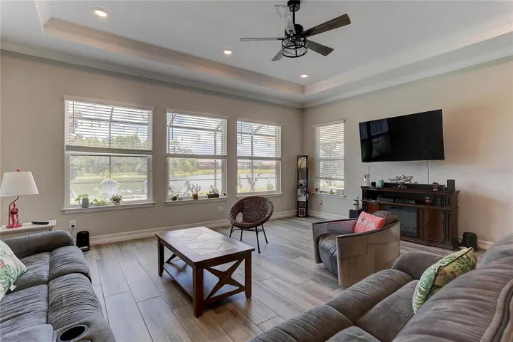 Family room with pond views