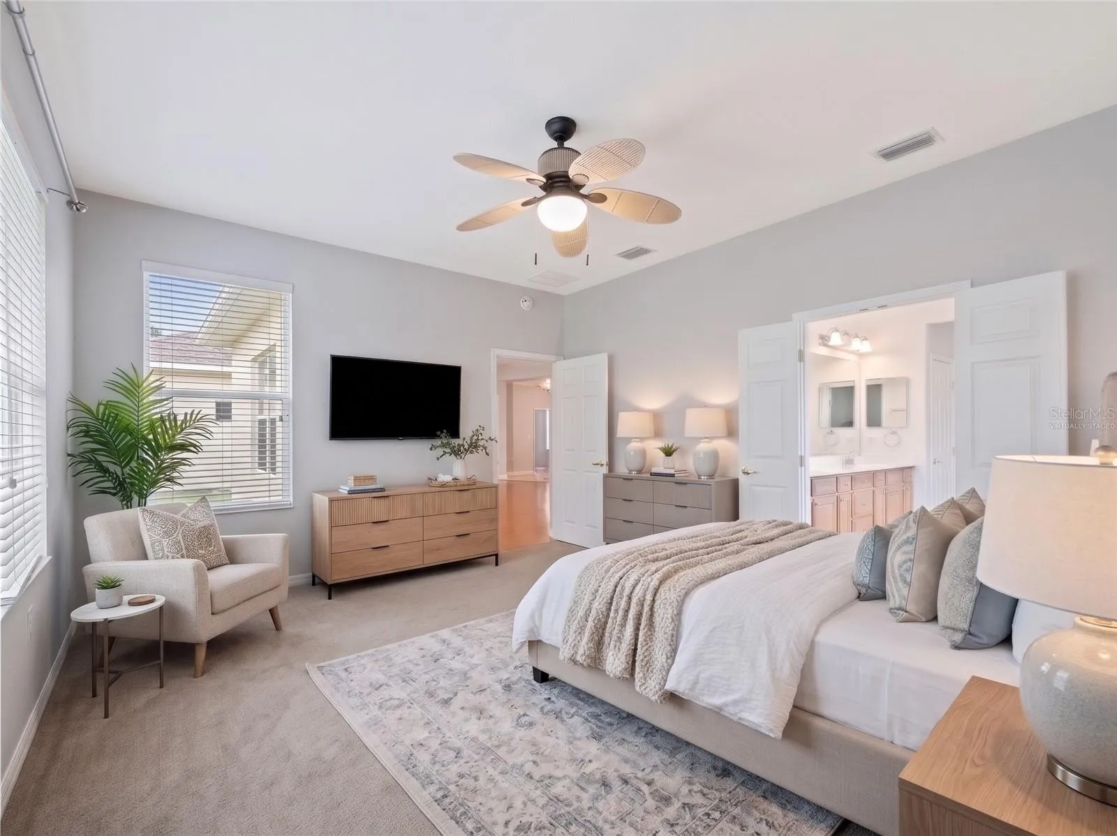 Virtually Staged. AI Generated Image of Master Bedroom