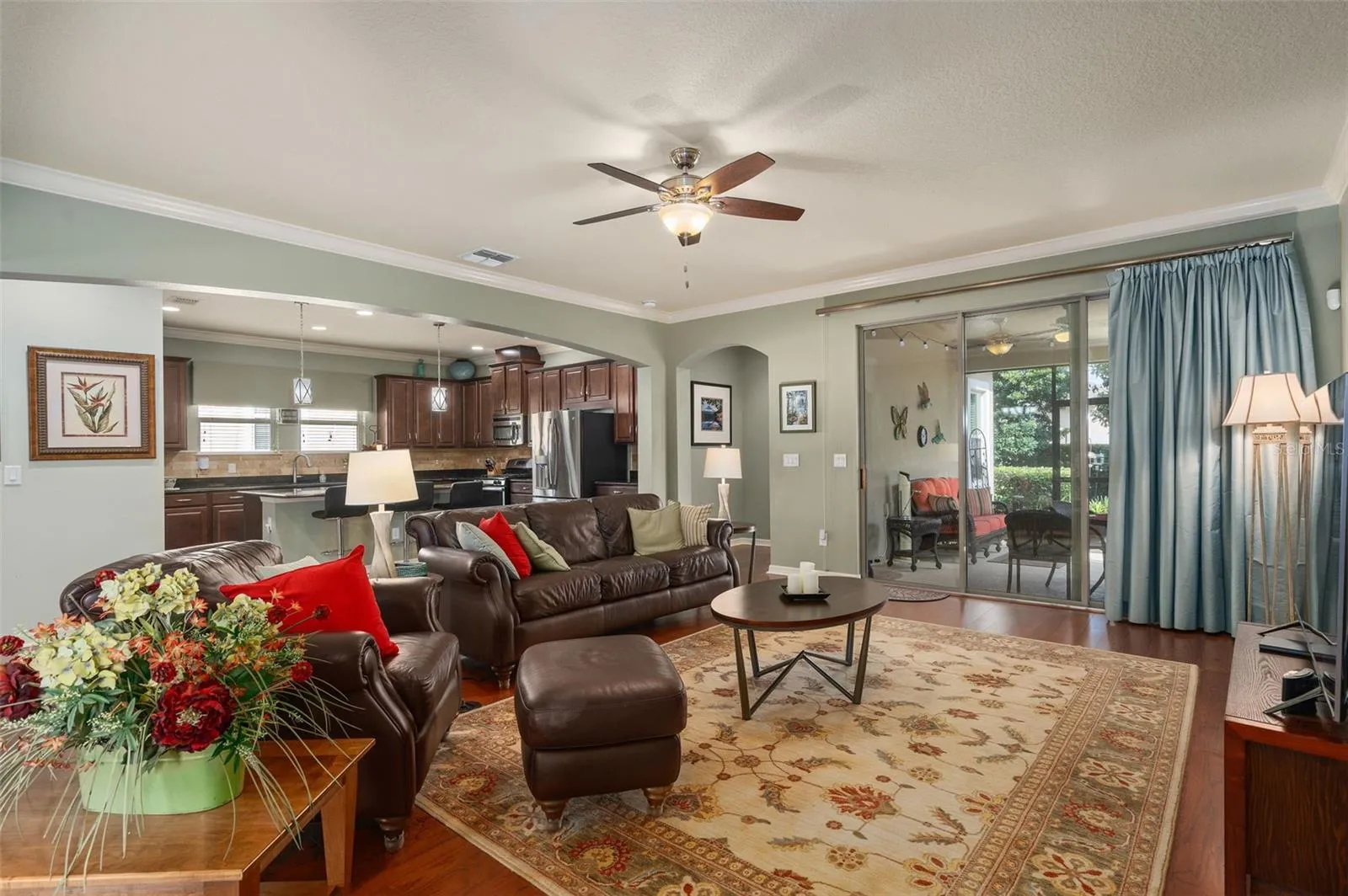 Great Room with a view of the open Kitchen.