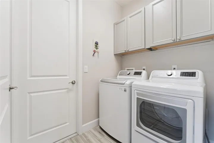 7' x 5' Utility Room w/ natural gas dryer, washer & storage cabinets