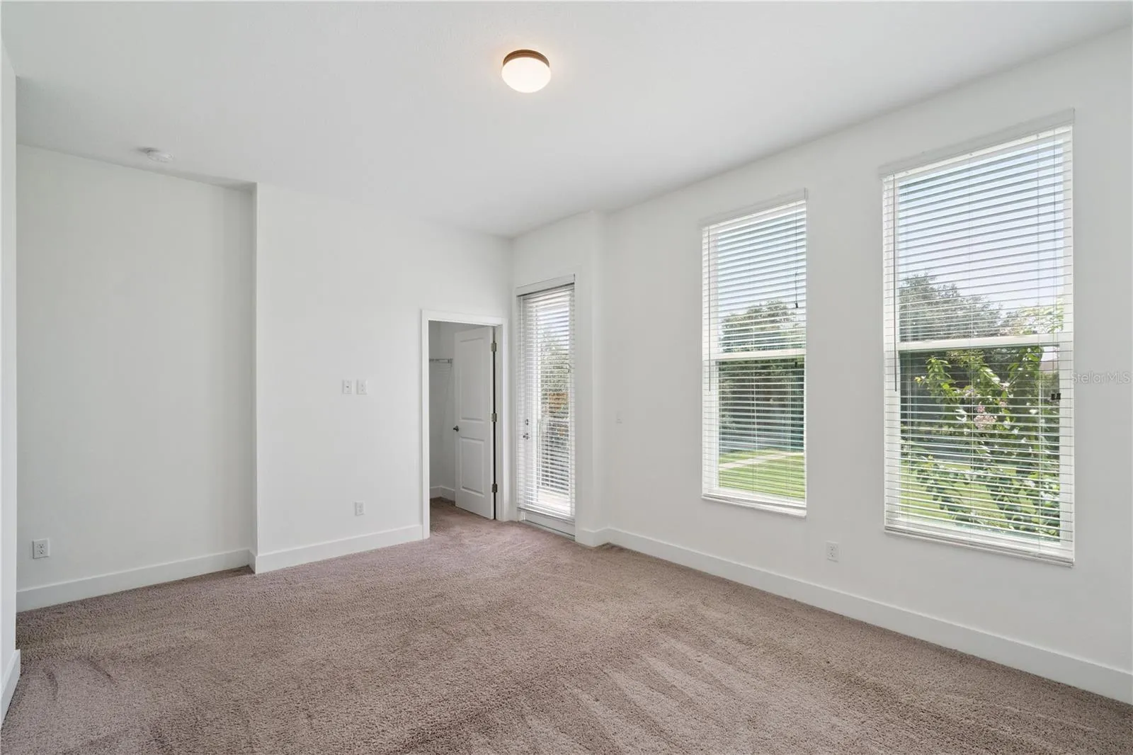 Primary View with Walk-In Closet and Balcony Door
