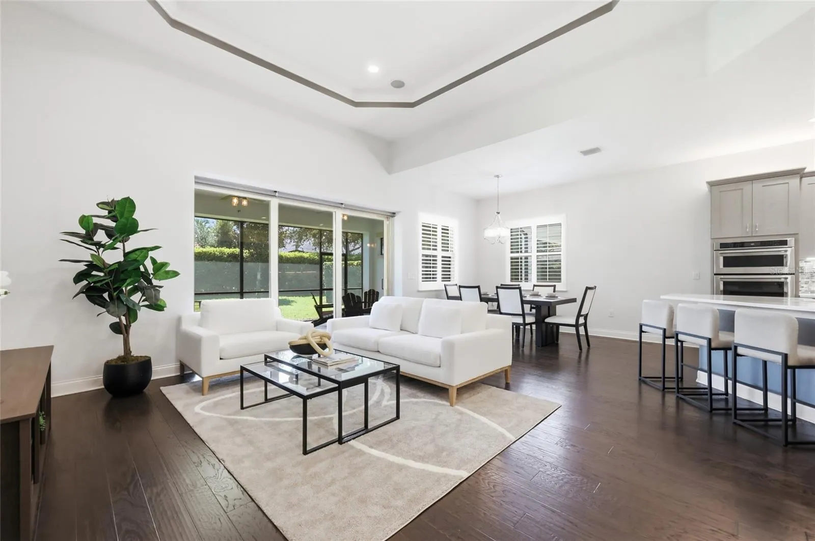 Open Living &amp; Dining Room with 12ft Ceilings