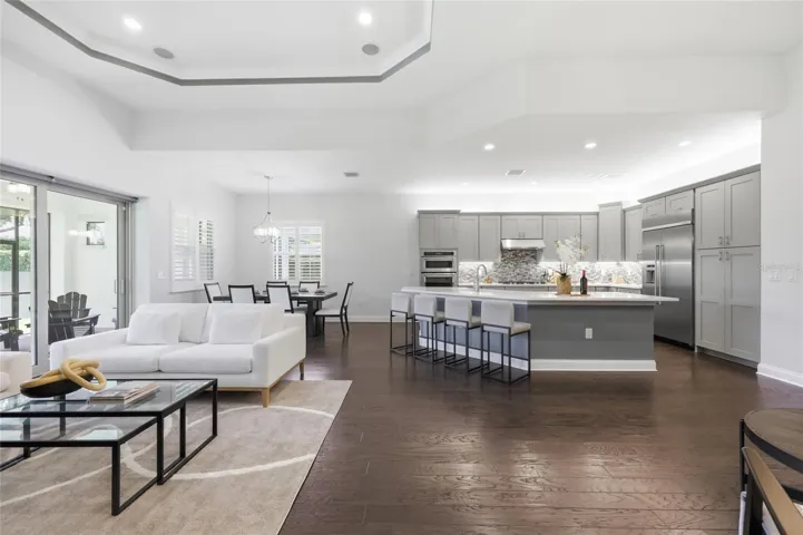 Open Living, Dining & Kitchen with 12ft Ceilings