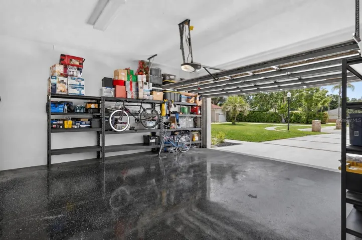 Three car garage with epoxy flooring